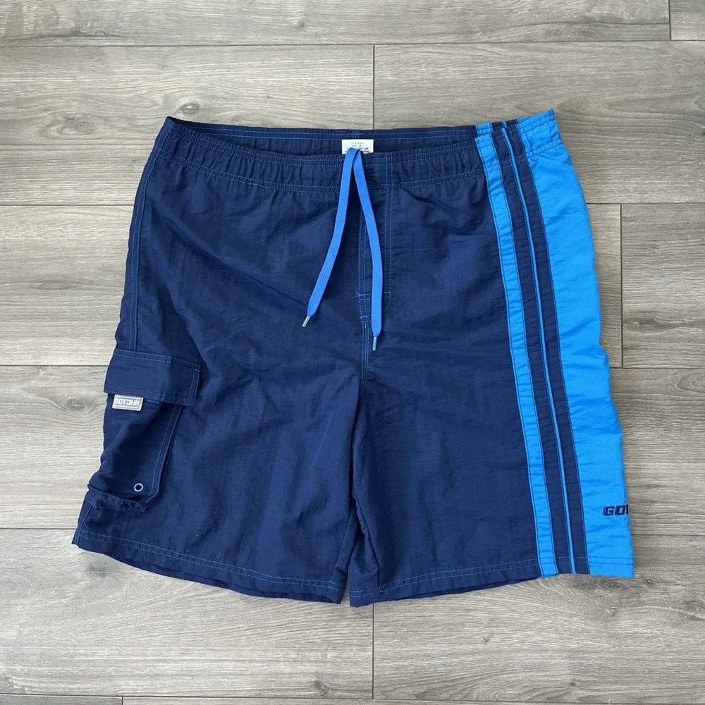VTG Gotcha Mens M Drawstring Swim Trunks Blue